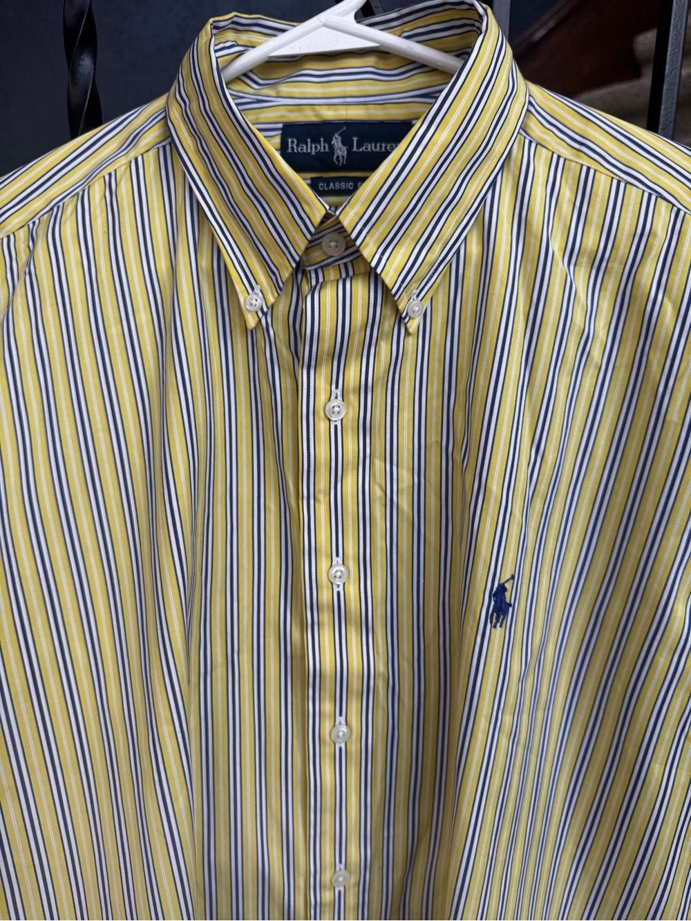 New NWT Ralph Lauren Yellow, Navy & White Striped Button-Down Classic Fit Shirt